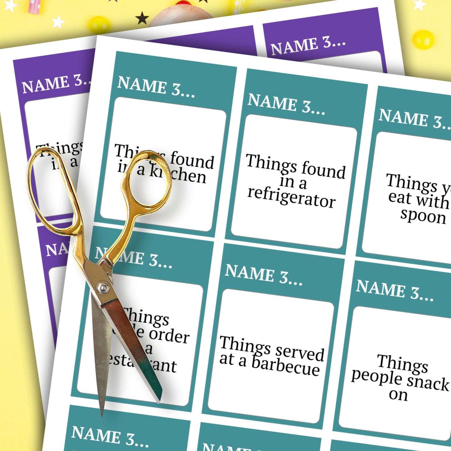 5-Second Game - 108 Printable Name 3 Prompt Cards