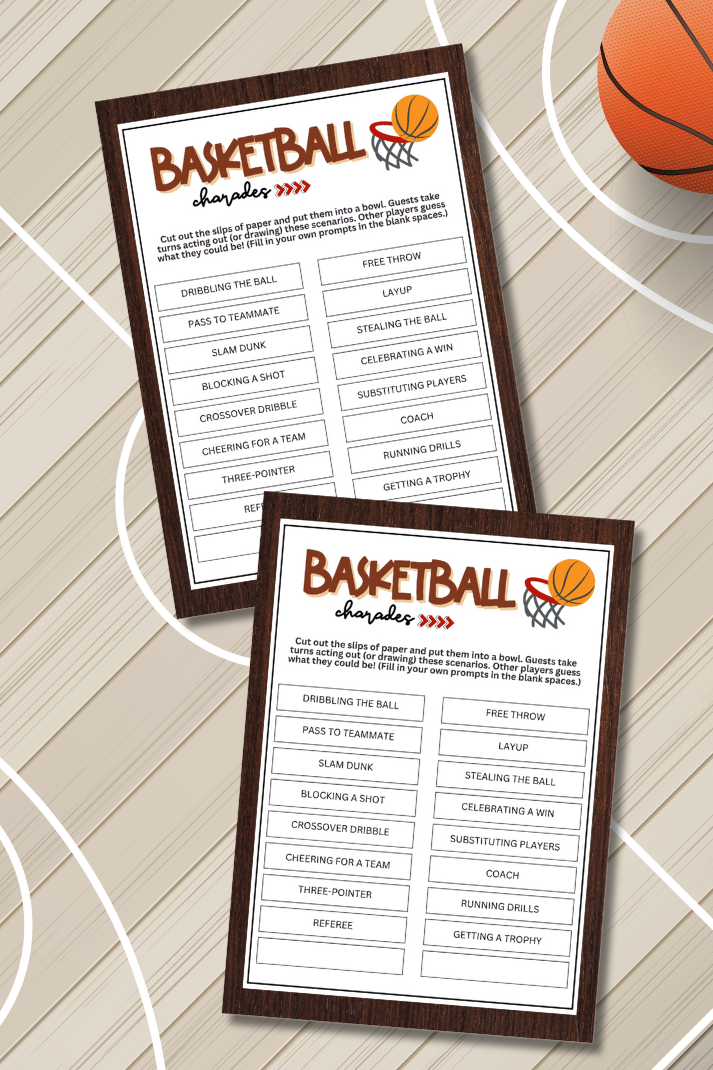 Looking for a fun and engaging activity to bring some excitement to your basketball-themed events? Look no further than this Basketball Charades game from Party Prints Press! Perfect for games, practices, team bonding sessions, basketball camps, birthday parties, fan gatherings, youth leagues, and other basketball-related occasions, this printable charades game is a fantastic addition to your activities.