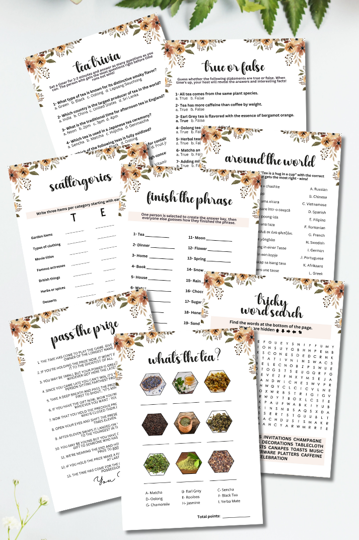 Tea Party MEGA Games Bundle - Are you hosting a tea party and looking for cute activities to ensure everyone has an incredible time? Make your party fun and engaging with this elegant, minimalist, and super-feminine printable 18-game bundle of tea party icebreaker games from Party Prints Press!