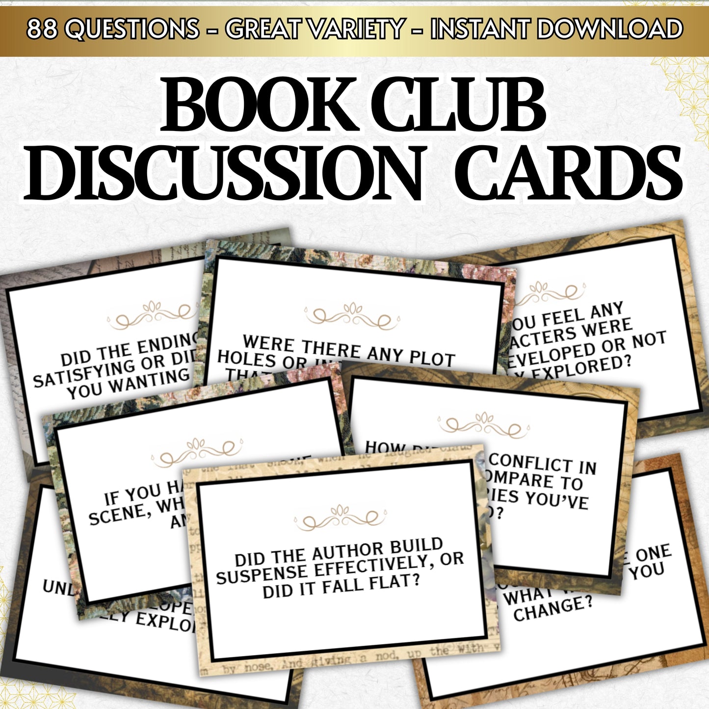 Book Club Discussion Cards - Printable Card Deck Game