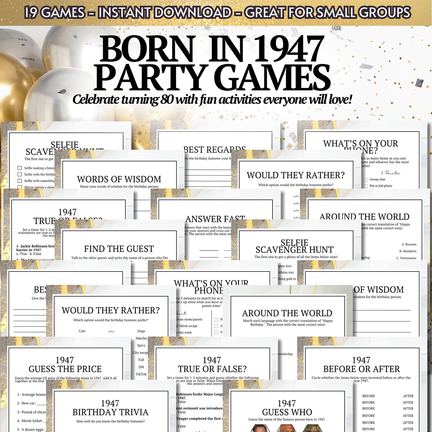 Born in 1947 birthday party games for 80th birthday