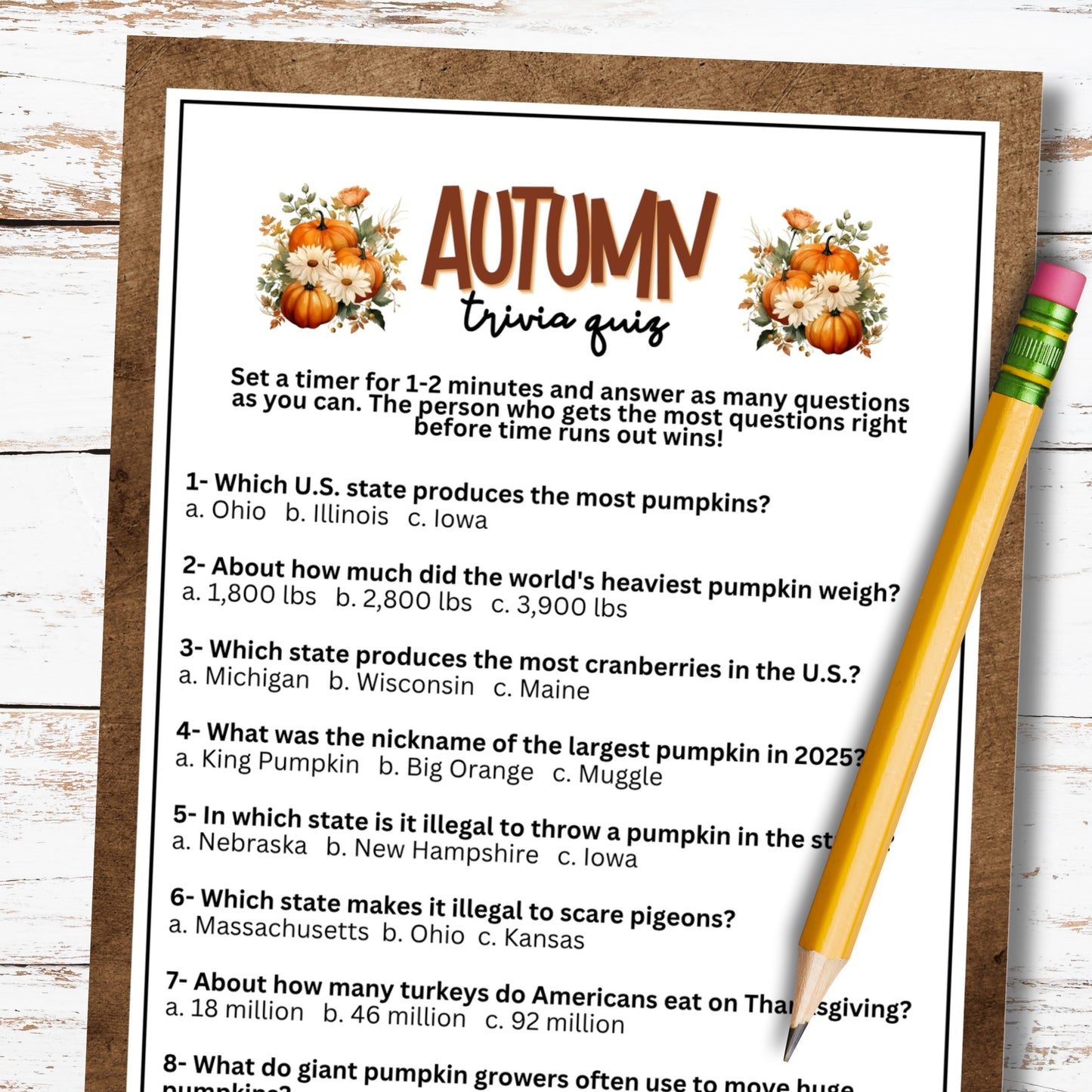 Fall Trivia Quiz Party Game