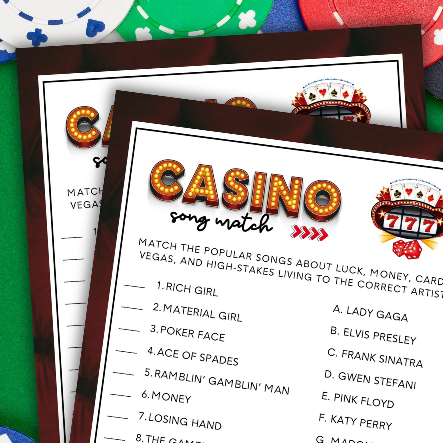 Casino Party Drinking Game - Song Match