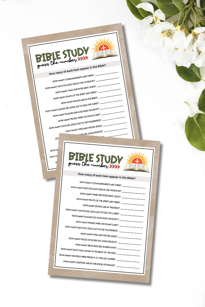 Are you seeking a fun and engaging activity for your Sunday School, Bible Study, or Women's Ministry Fellowship Retreat? Whether you've got kids, teens, adults, and even seniors in your gathering or group, this quick and easy trivia game from Party Prints Press is just what you need! Give each guest a sheet and challenge them to guess how many items are in the Bible! (Bonus points if they can think of the book of the Bible where the items are found!)