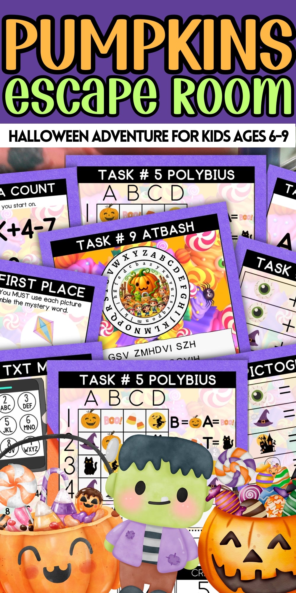 Escape the Mundane With The New Pumpkin Patch Adventure! (9 Puzzle-Escape Room)  Specially designed for children aged 6-9, this printable escape room game transforms any space into the enchanting Sunnyvale Pumpkin Patch, home to the mysterious Great Pumpkin!
