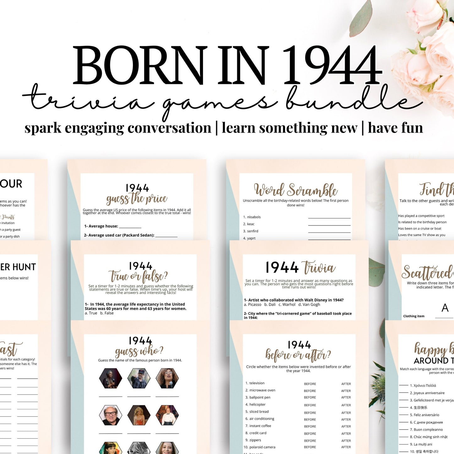 born in 1944 printable party games bundle