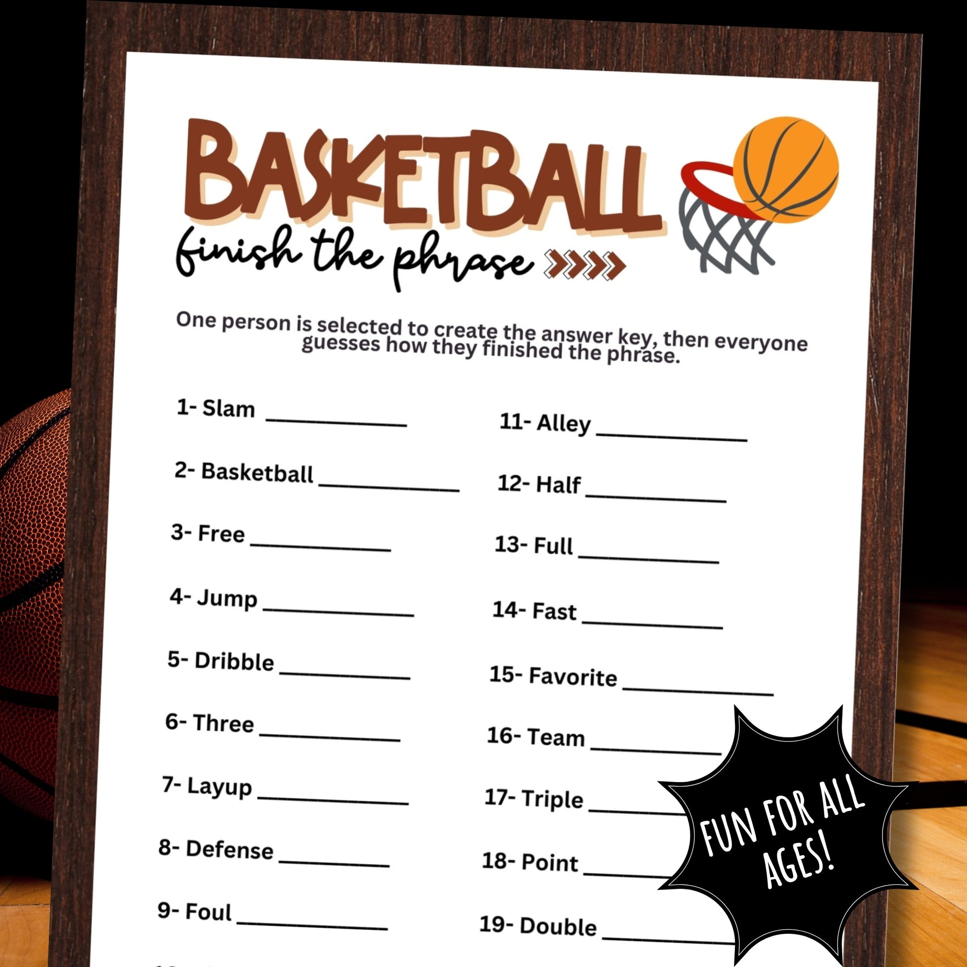 Looking for fun and engaging activities to add to your upcoming basketball-themed party, special occasion, or event?  If so, this fun "Finish the Phrase" game from Party Prints Press is just what you need!
