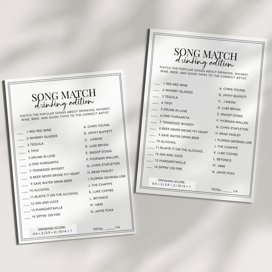 Drinking Game For Adults - Song Match
